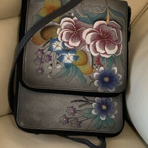 Floral Crossbody Bag in Gray Leather